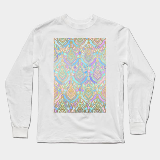 Jade & Blue Enamel Art Deco Pattern Long Sleeve T-Shirt by micklyn